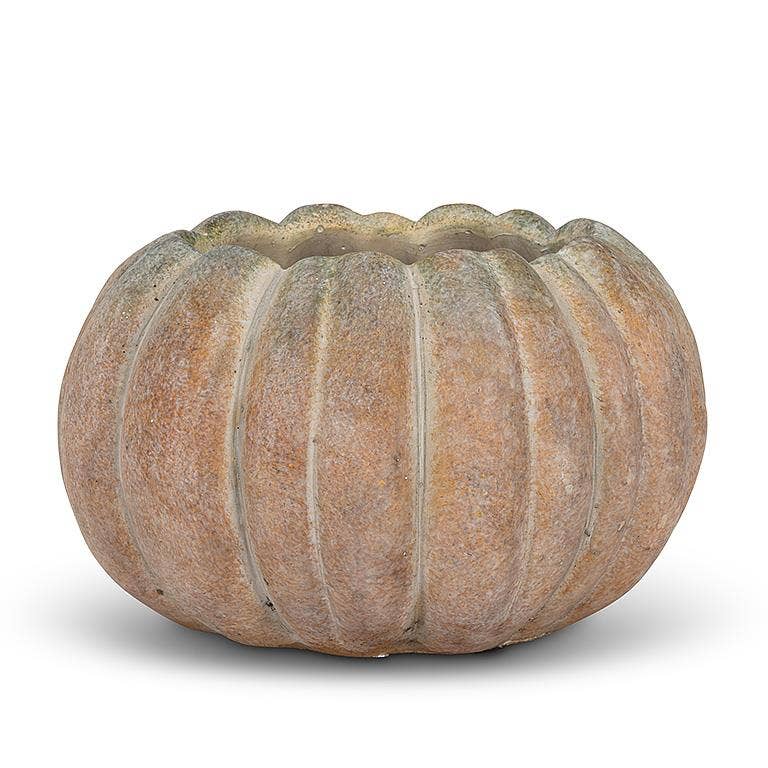 Cement Pumpkin Planter: Large Low (6.5"W)